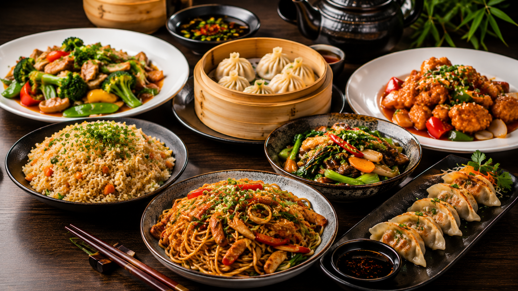 Chinese cuisine prepared for an event menu